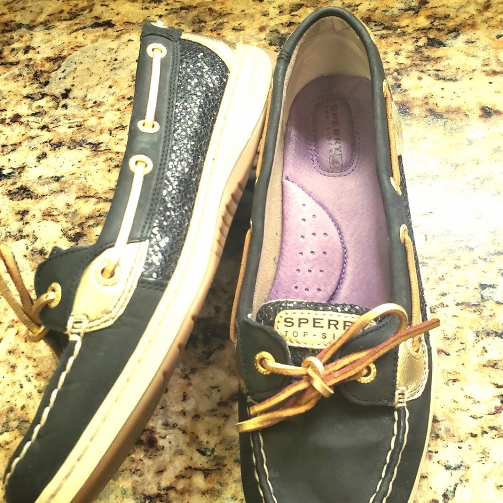 SPERRY - Angelfish - Black & Gold Sparkle - Sz 9